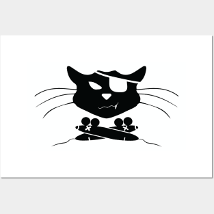 Jolly Roger Pirate Black Cat Crossbones (Cross Mice) - designed by pelagio AM Posters and Art